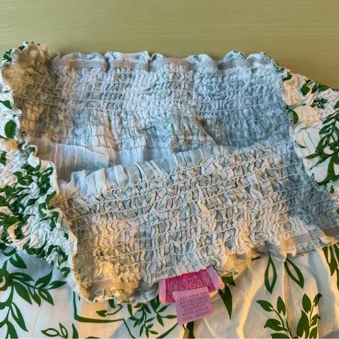 she's cool Green and White Smocked Short Lined Bubble Mini Skirt size Large