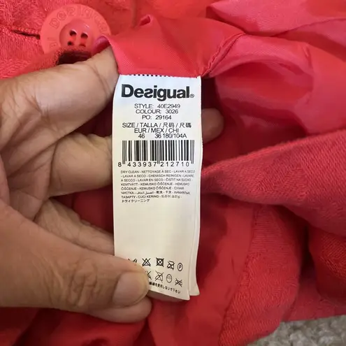 Desigual Long Trench Coat L Red Cotton Tapestry Baroque Fairy Artsy Renaissance