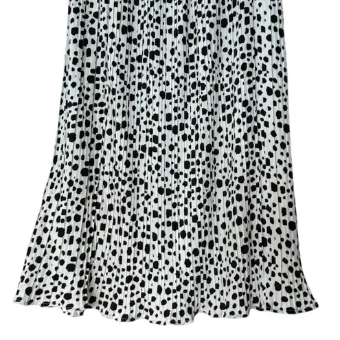 Sweet Rain Pleated Polka Dot Midi Skirt Pull On Flowy Size Medium Black & White