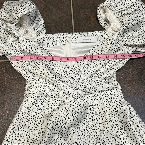 Misha Lourdetta Long Puff Sleeve Mini Dress Spot Print Snow Leopard White 4 Black