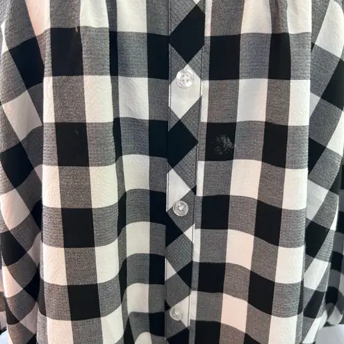 Mud Pie Dress Black Plaid LG Balloon Sleeve Square Neck Peasant Boho Minimalist