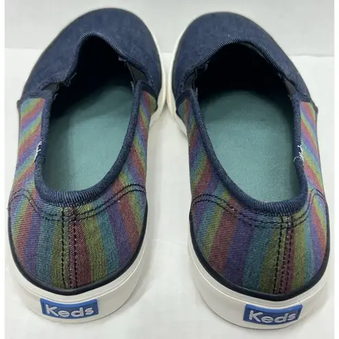 Keds  Shoes Womens 8.5 Double Decker Stripe Denim Slip On Sneaker Preppy Nautical