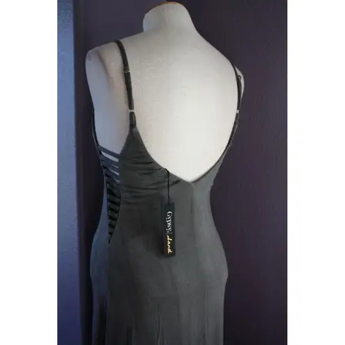 Gypsy 05 NWT Sand Gray Deep V Bamboo Side Strap Detail Maxi Dress S $187