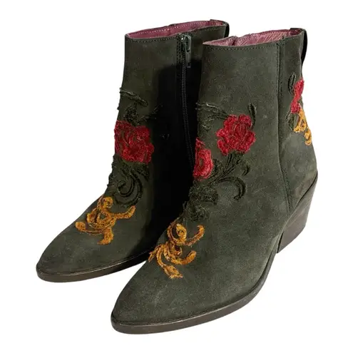 Mala Vita by MTNG Sierra Verde Green Suede Ankle Boots with Embroidery size 36