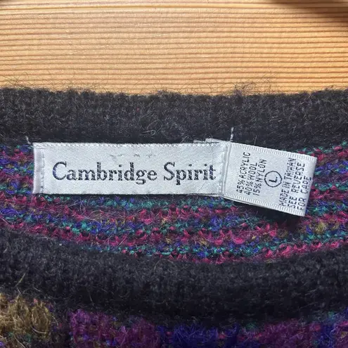 Cambridge VTG 80s/90s Womens Pink Purple Floral Artsy Wool Sweater Large Retro Cottagecore