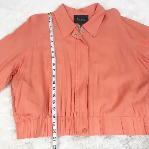 Eloquii Coral Orange Zip Front Cropped Bomber Jacket Linen Blend Plus Size 16