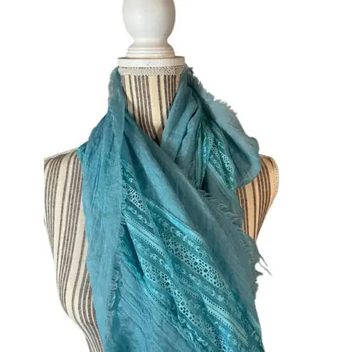Blue Fringe Long Winter Stylish Scarf Women Sz 90X26