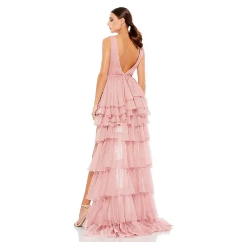 Mac Duggal Pink High Low Ruffle Tiered Gown with Built in Bodysuit Size 2 55320