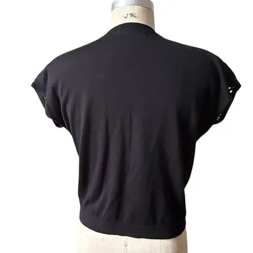 August Silk y2k Short Sleeve Lace Cardigan Sweater in Black Size Small