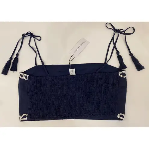 Christian LaCroix Linen Blue White Scallop Embroidered Smocked Crop Top - L NWT