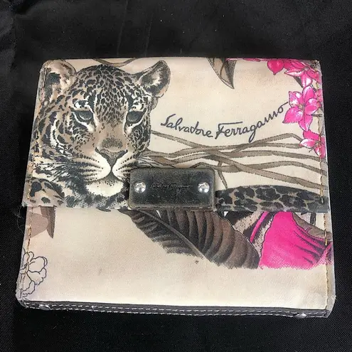 Salvatore Ferragamo Tiger Leopard Jungle Motif Compact Wallet RARE