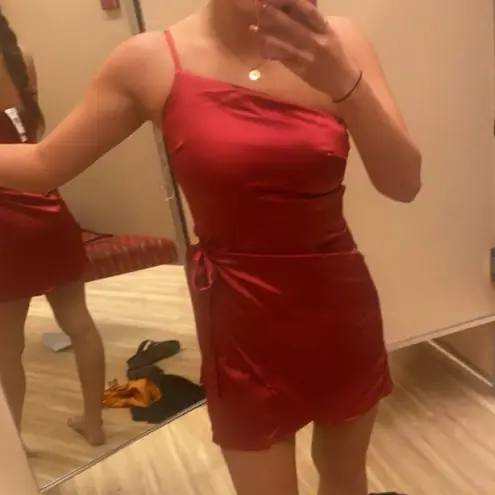 Von Maur Speechless Pink Satin Wrap Mini One Shoulder Dress XS