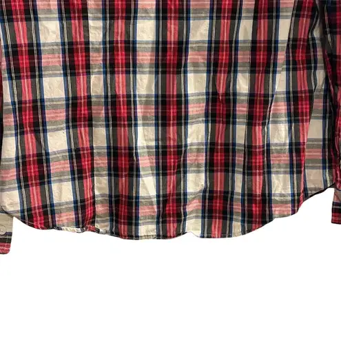 J.Crew Women's M Tartan Plaid Ruffled Collar Button