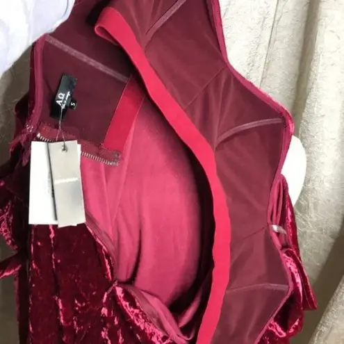 AO Wine Crushed Velvet Loose Off Shoulder Dress Size Small NWT Red