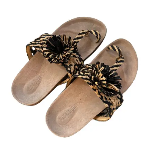 Ulla Johnson Netta Sandal Melange Black and Cream Size 37 Size 7 US Toe Strap