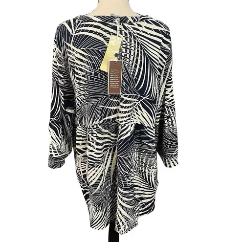 Panama Jack | NEW Women's Blue Cream Floral Linen Blend Beachy Tunic Top Sz 2X