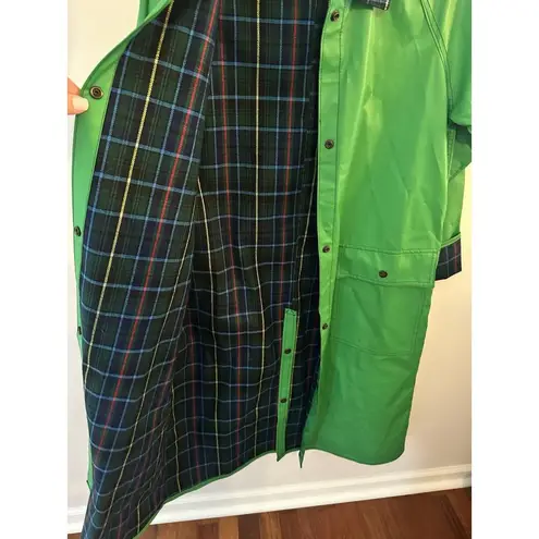 VTG 80s Lot One Inc of Boston Green Rain Coat PVC Tartan Liner Medium ROCKABILLY