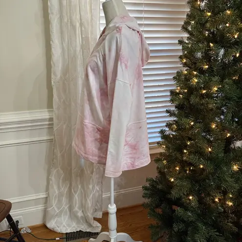 MELLODAY Tie Dye Hoodie Long Sleeve V Neck Pullover Pink White pockets XL