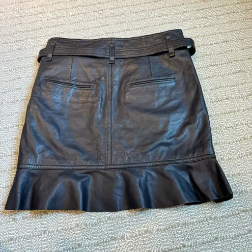 Isabel Marant NWT Qing Belted Ruffle Leather Black Mini Skirt