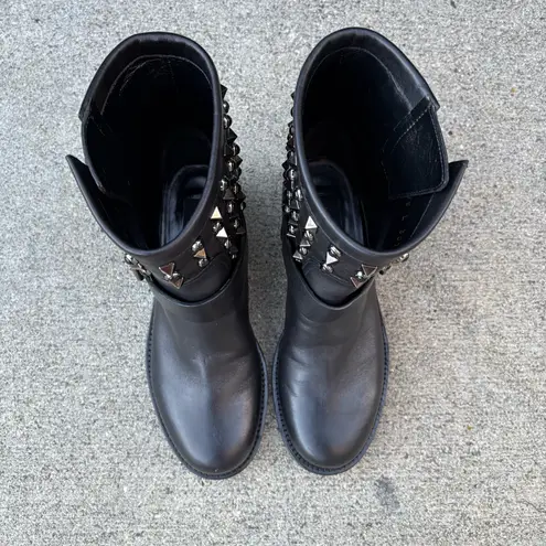 Valentino Garavani Valentino Rockstud Rolling Noir black leather biker motorcycle boots size IT 35