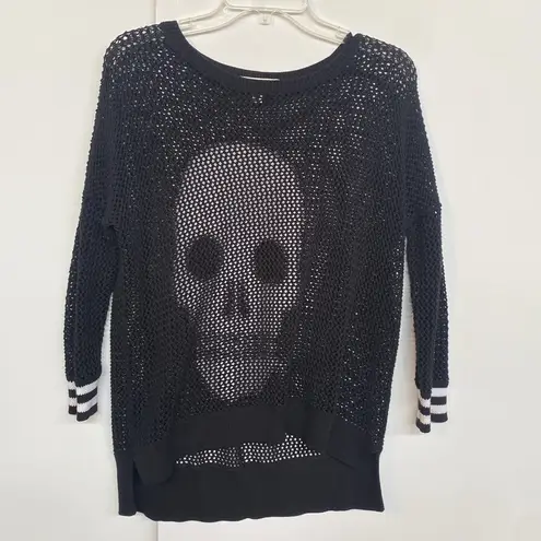 autumn cashmere Hand Knit Skull Oversized Open Knit Italian Cotton Sweater XS