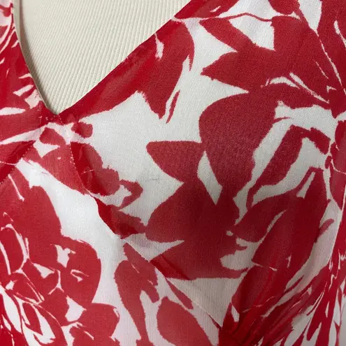 Maggy London Vintage 100% Silk Red Tropical Floral Sleeveless Long Maxi Dress 8