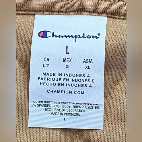 Champion  Women's Vest with Hoodie Quilted C Logo Campus Tan Size Large MSRP $65