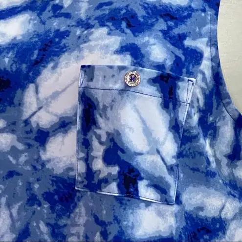 Ellen Tracy Pretty Tie Dye Sleeveless Top Blue White Size Medium
