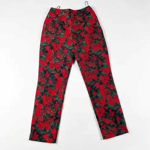 Finders Keepers Finders Red Black Jacquard Floral Flower Print Pattern Slim Ankle Crop Pants S