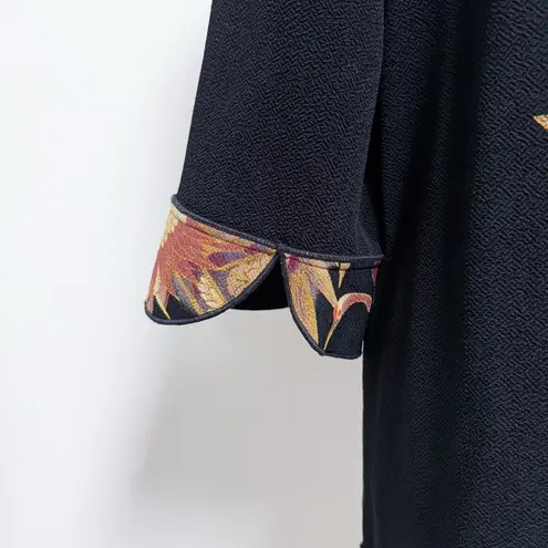 Moonlight Y S Black Asian Inspired Cranes Toggle 3/4 Sleeve Crinkled Jacket XL