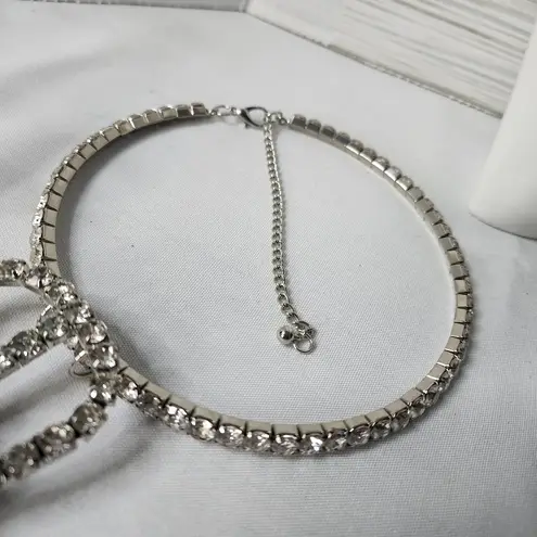 Bling!! Statement Silver Crystal Choker Necklace with Crystal Tie Earrings Set
