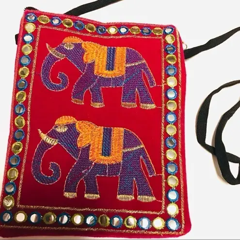 Embroidered Bohemian Bollywood Elephant Crossbody Bag Pink
