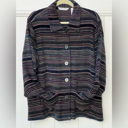 draper's & damon's DRAPERS and Damon’s Black W/Gold Metallic, Blue, Pink, Purple Stripes Size Large