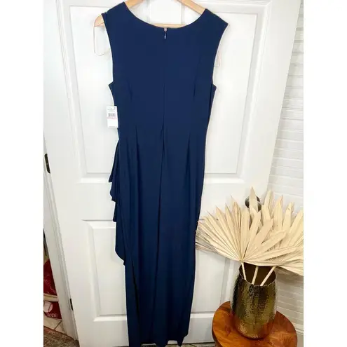 Alex Evenings Navy Blue Crepe Side Ruched Dress Sweetheart Lace Illusion Sz 10 - Image 9