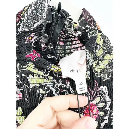 Cinq à Sept Cinq a Sept Paisley Long Sleeve Dress Black High Low Hem Mock Neck 00