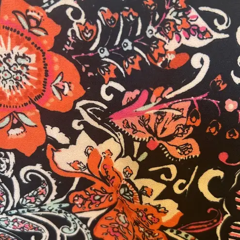 J. Jill Top Navy Blue Orange Paisley Floral Flare Sleeve V Neck Top Size Large