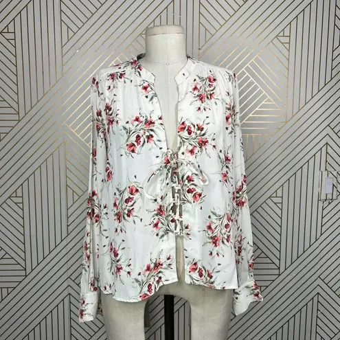 Flynn Skye Get Away Lace Up Front Blouse Day Desire White Red Floral Size US XS