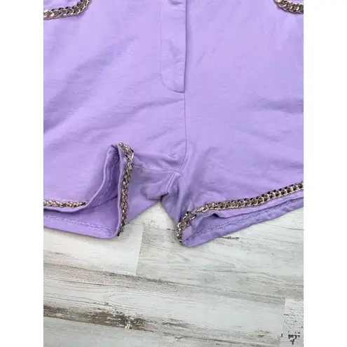 NOSECRETS MILANO Lavender Metallic Chain Trim Button Shorts Front Pockets EU42 Purple Size undefined