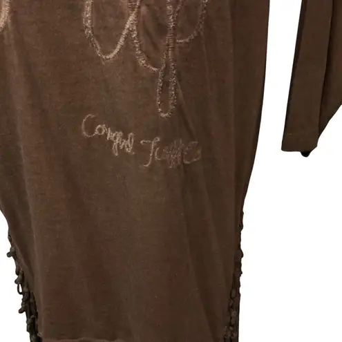 Cowgirl Tuff Women's V Neck Long Sleeve Rodeo Western Casual Top Brown Size L Size L