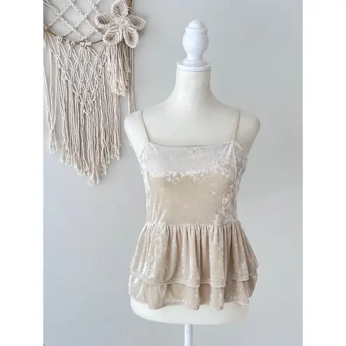 American Eagle  Crushed Velvet Tank Top Cream Women's Medium Layered Dainty Flowy