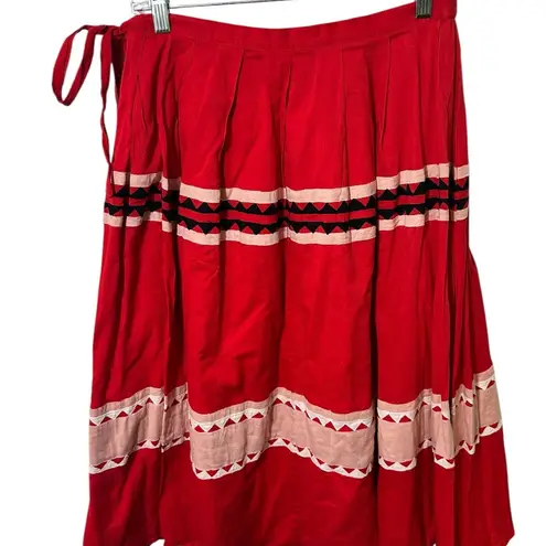 Carolina K Rosa Midi Skirt Red Lined with a Tie on the side, side zip Size M Size M