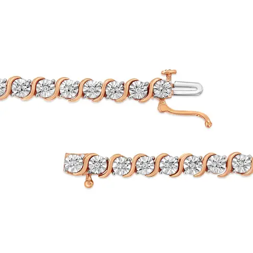 Brilliance Haus of  14K Rose Gold 925 Silver Diamond S Link Tennis Bracelet 7"