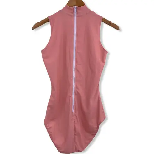Cover Sleeveless Mock Neck Swimsuit Zip Back Pink