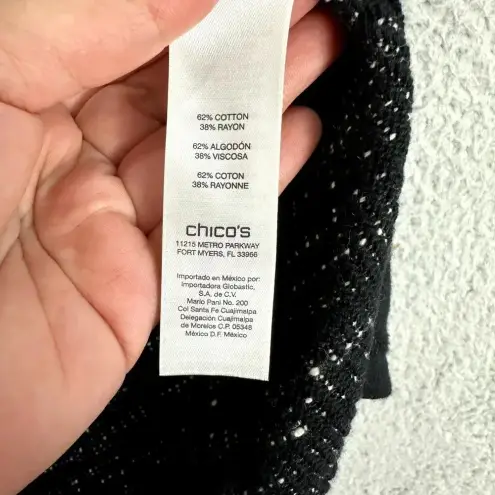 Chico's  Cardigan Womens Small Black‎ Open Front Sleeveless Longline Tweed Boho