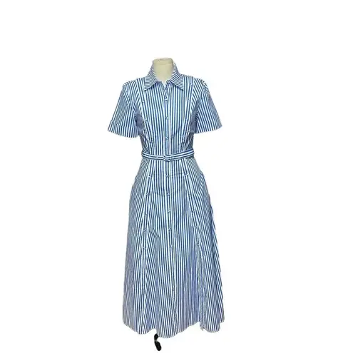 Nicholas Tiana Cotton Shirt Dress In Bengal Stripe Olympic Blue Size US 0