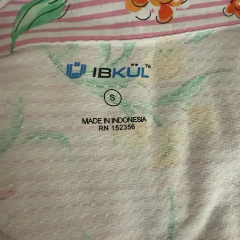 IBKUL Shirt Womens Small Floral Stripes Print Long Sleeve Zip Mock Neck Top UPF