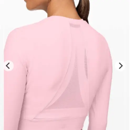 Lululemon  Short Stop Long Sleeve Crop Top Mesh Detail Size 8 Powdered Rose Pink - Image 6