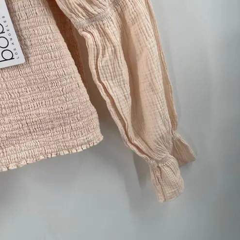 Bobi Blouse Large Smocked Bare Light Peach NWT Long Sleeve 100% Cotton Stretch