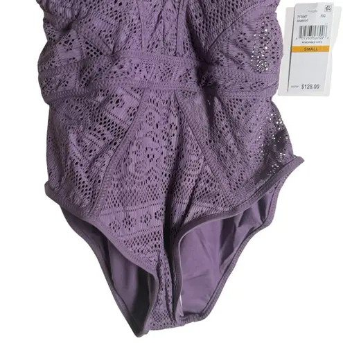 BECCA by Rebecca virtue Becca Color Play Fig Purple Plunge Lace One Piece Swimsuit Size Small