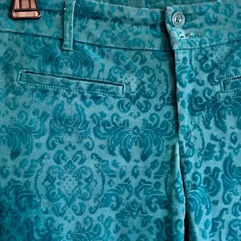 Anthropologie Cartonnier Size 4 Charlie Ankle Green Velvet Brocade Velvet Pants